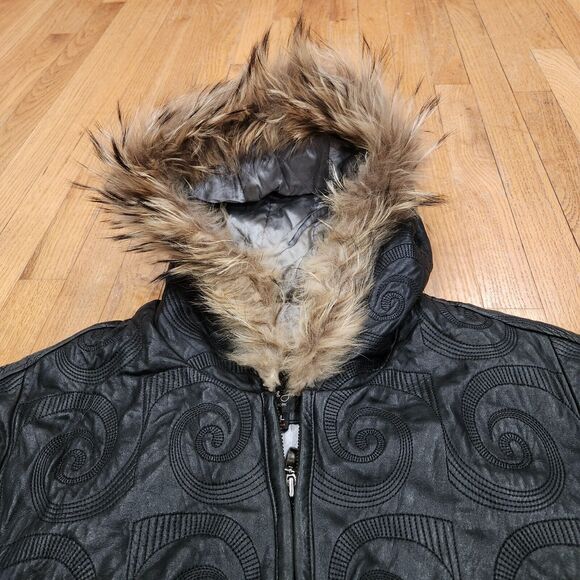 Sally & John New York Mens 4XL Hooded Leather Bomber Jacket Black Streetwear - Picture 4 of 16